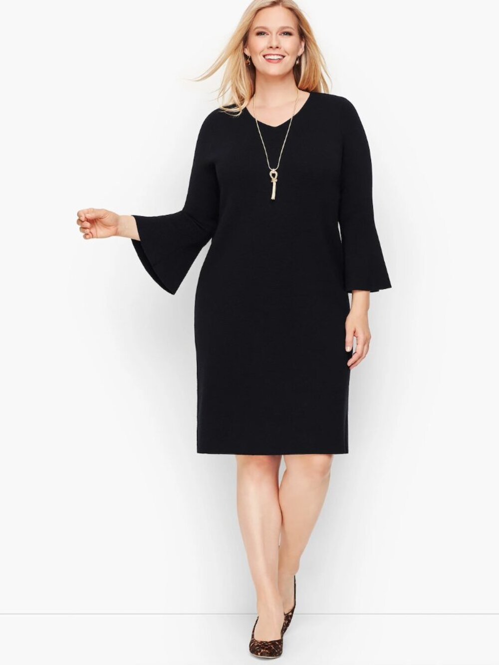 Talbots Dress NWT Sz 3X Black 100% Merino Wool Flounce Sleeve Career Witchy Chic
